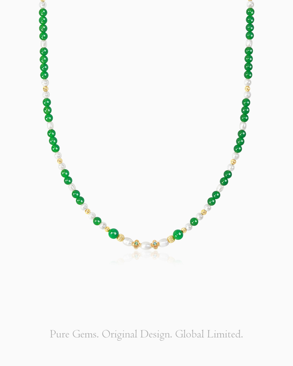 Green Agate Pearl Gold Plated Sterling Silver Necklace