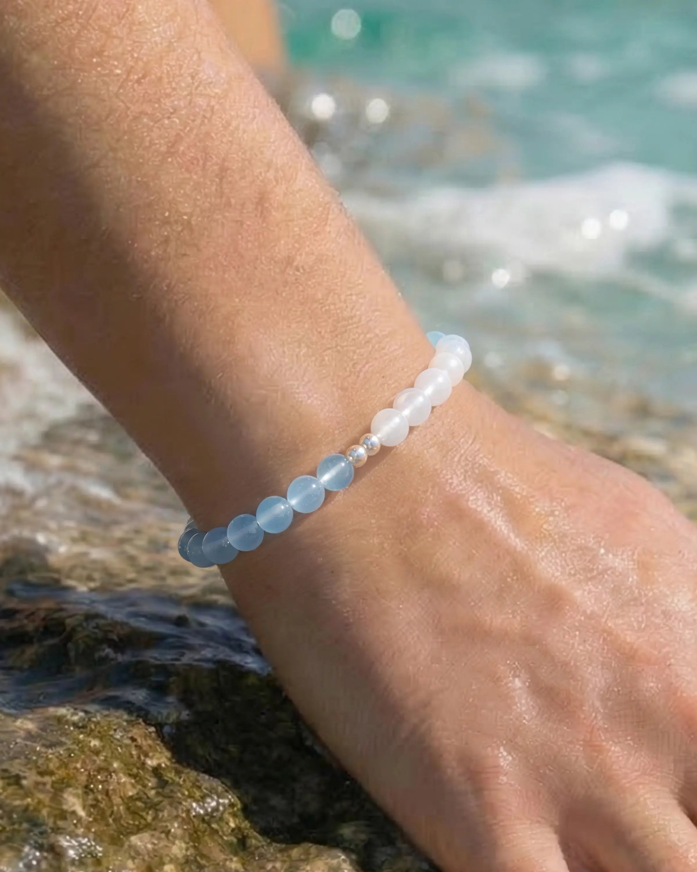 aquamarine beaded bracelet – march jewelry