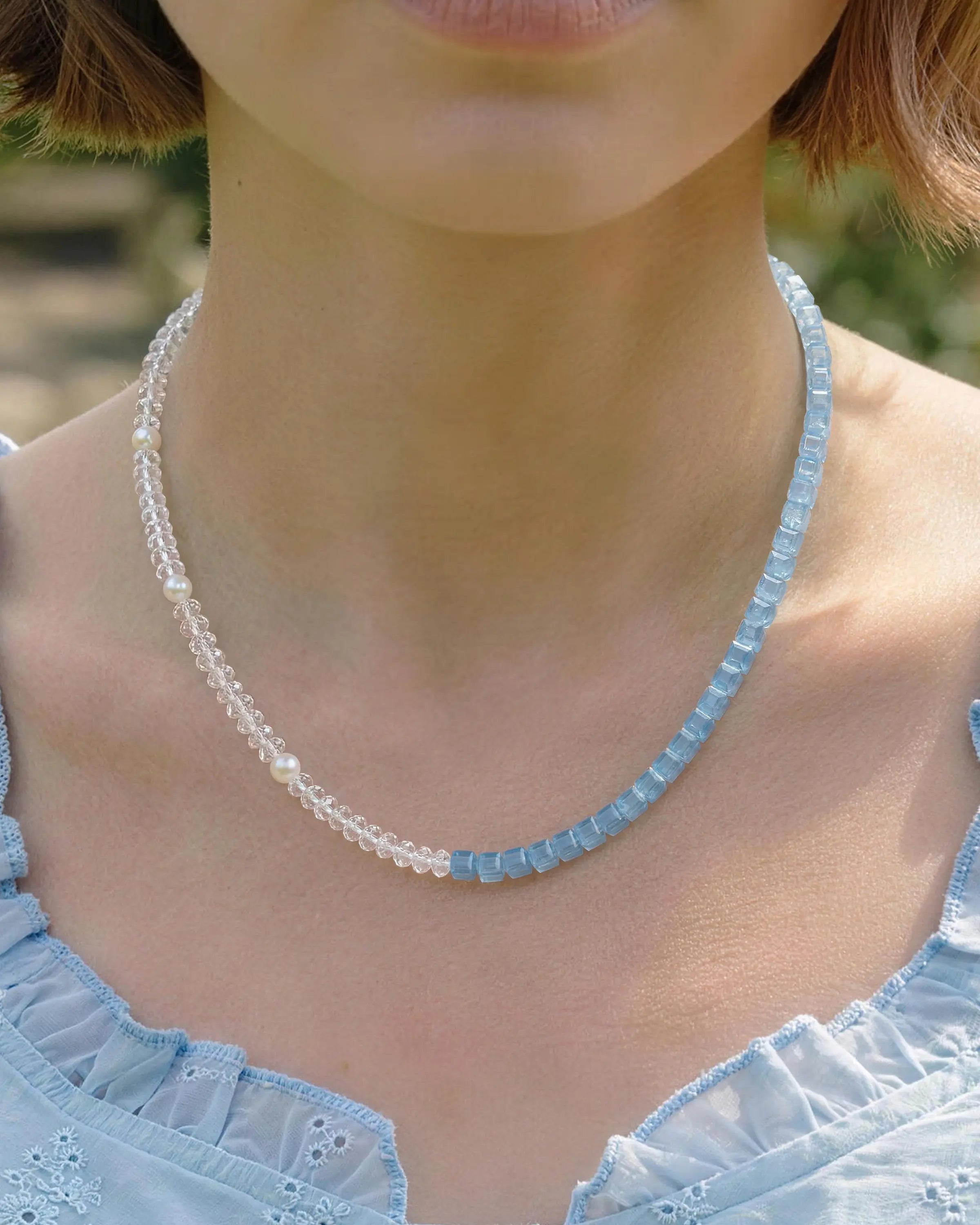 aquamarine initial beaded necklace