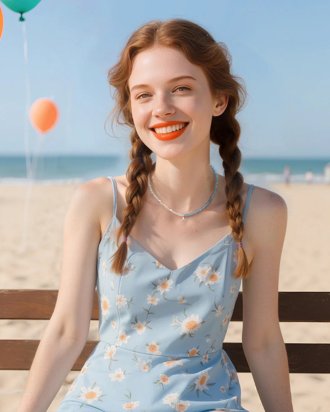 aquamarine initial beaded necklace