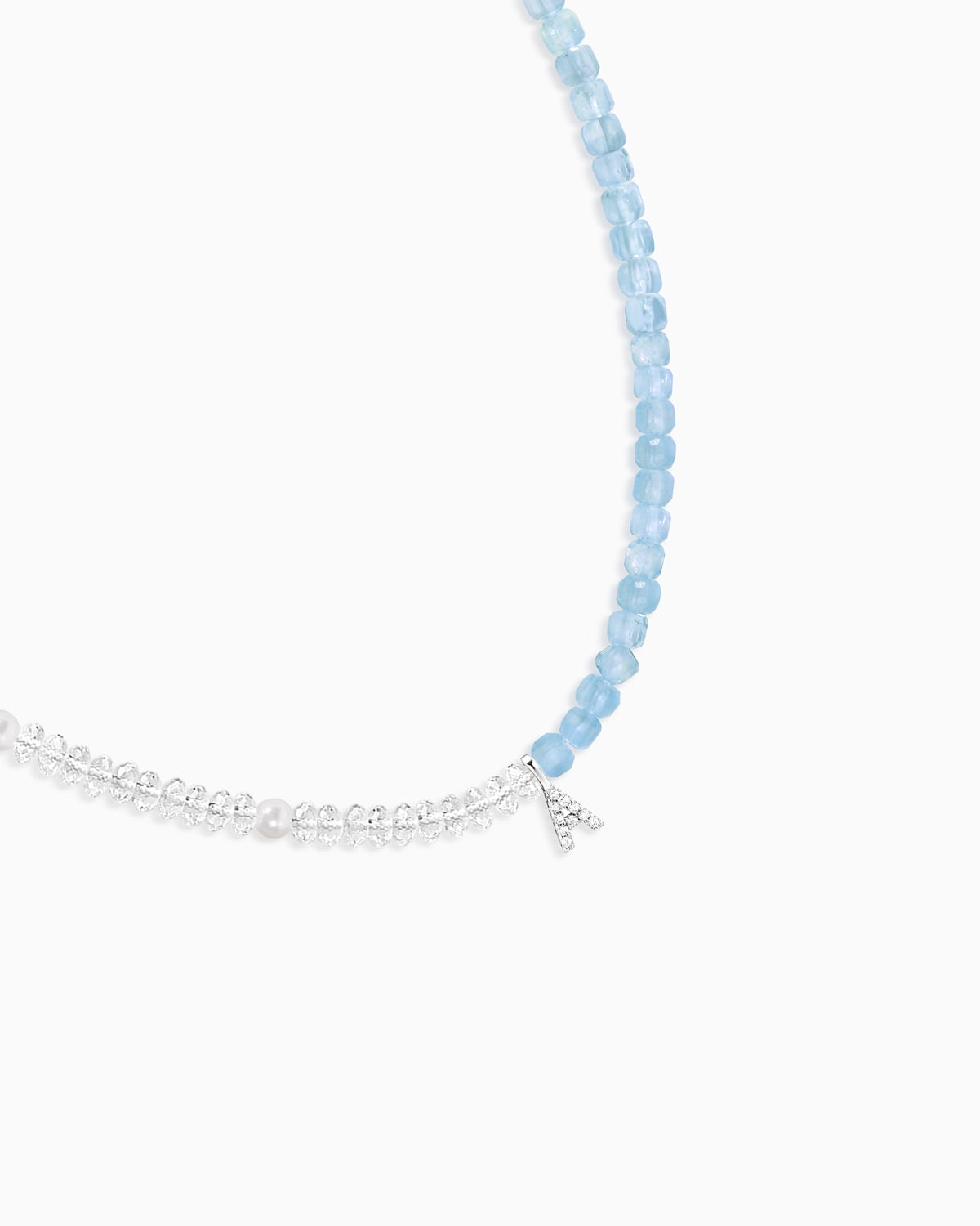 aquamarine beaced necklace with initial pendant