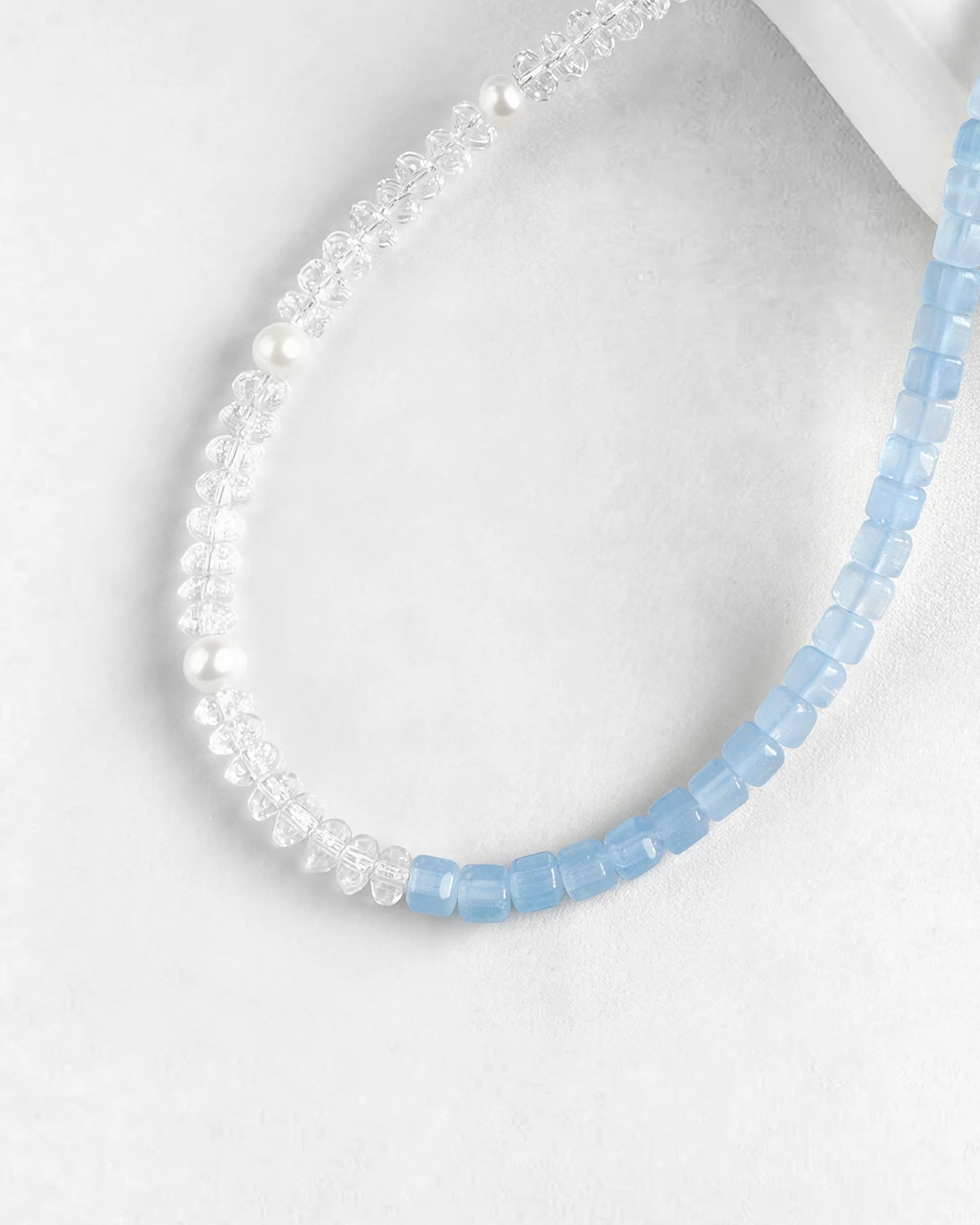 aquamarine beaced necklace with initial pendant
