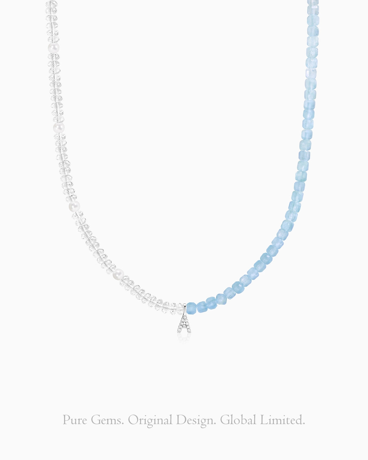 aquamarine initial beaded necklace