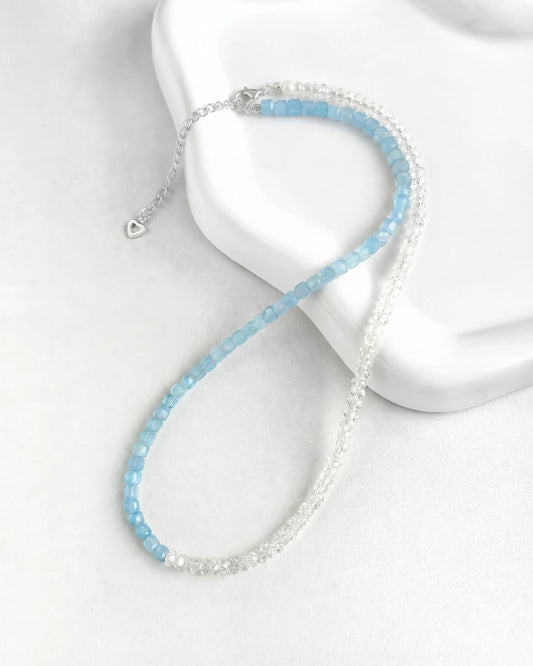 aquamarine & clear quartz beaded necklace