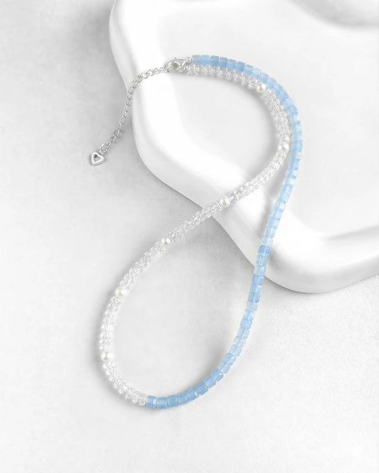 aquamarine & clear quartz beaded necklace