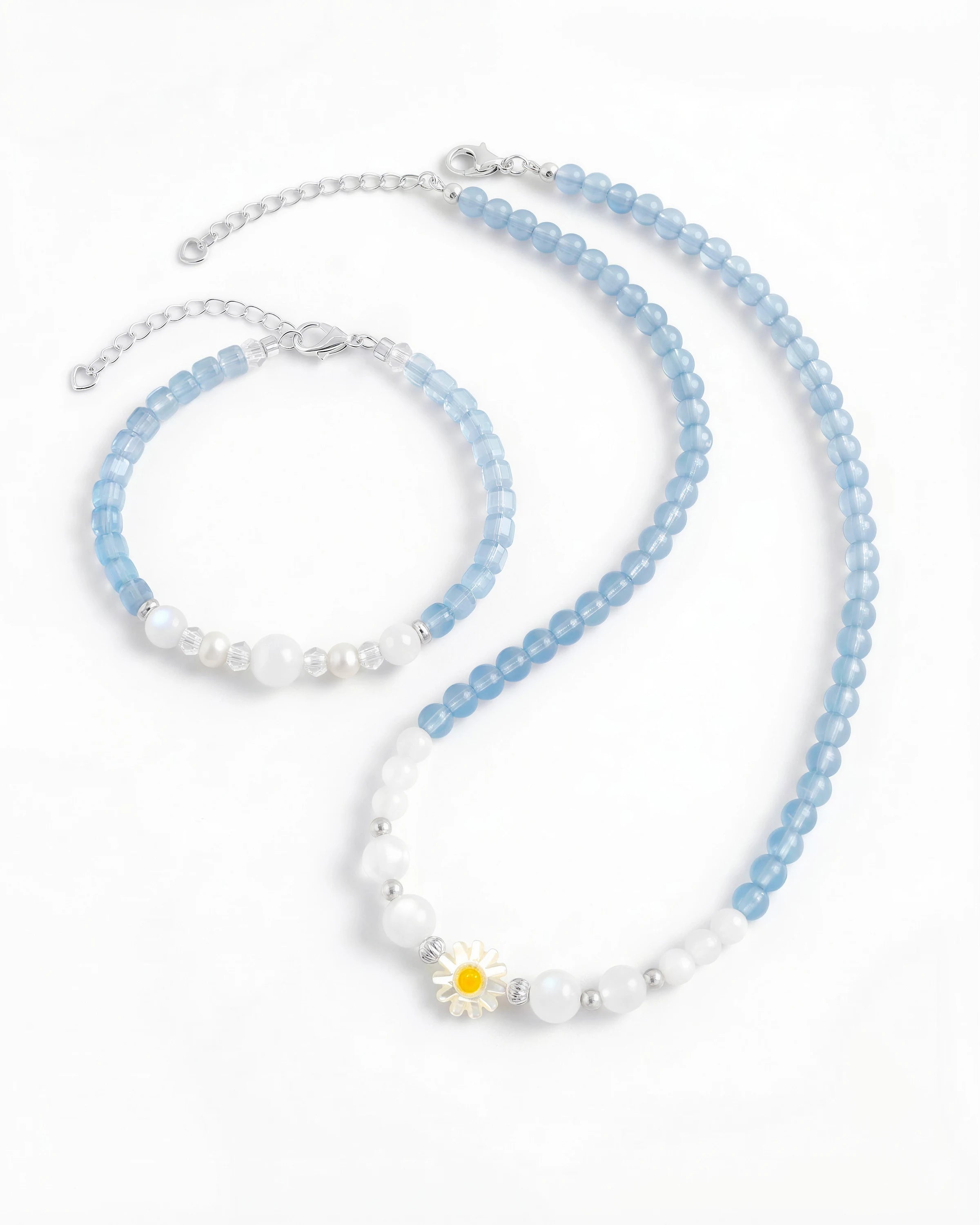 Aquamarine Moonstone 14K Gold Plated Necklace and Bracelet Set