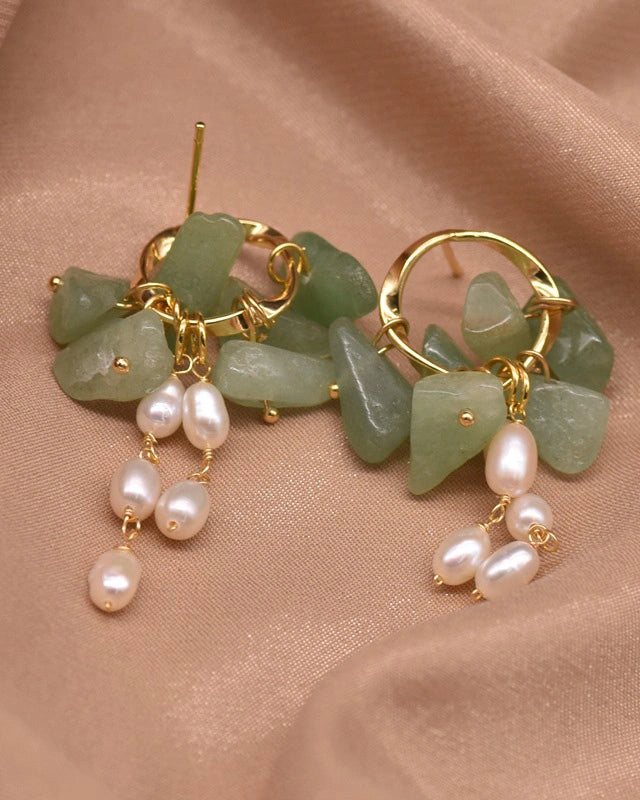 aventurine gemstone chip gold earrings