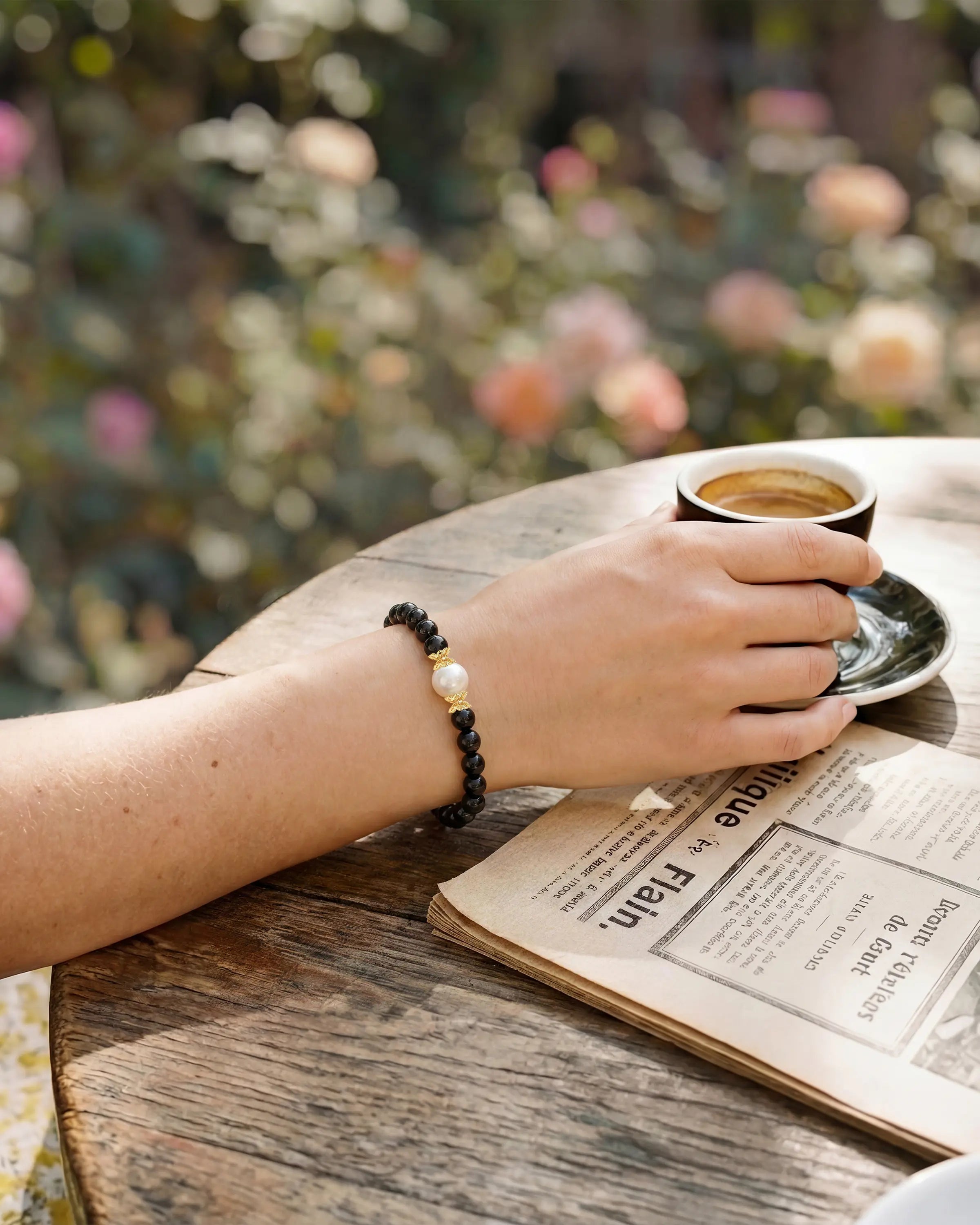 black onyx bracelet with pearl