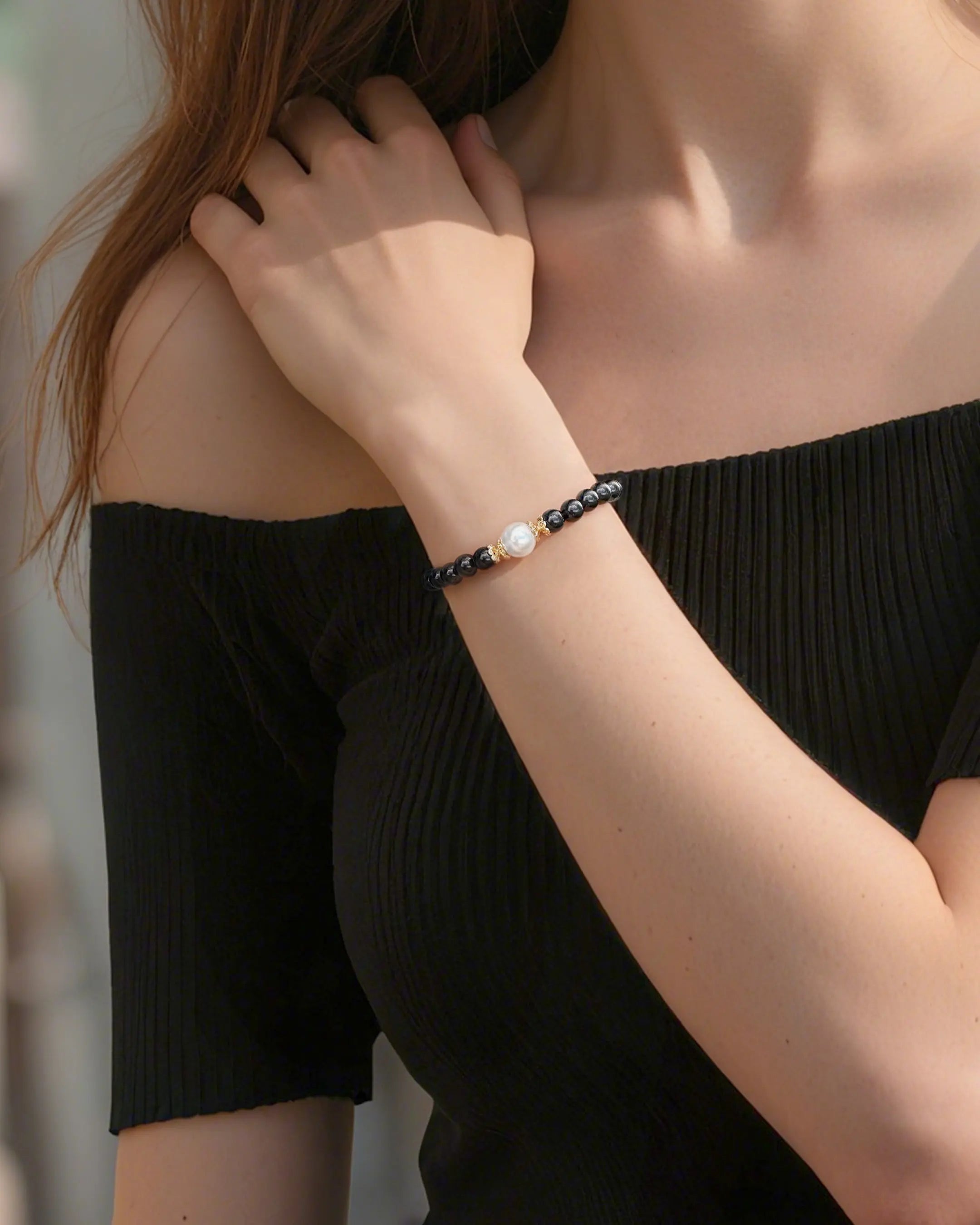 black onyx bracelet with pearl