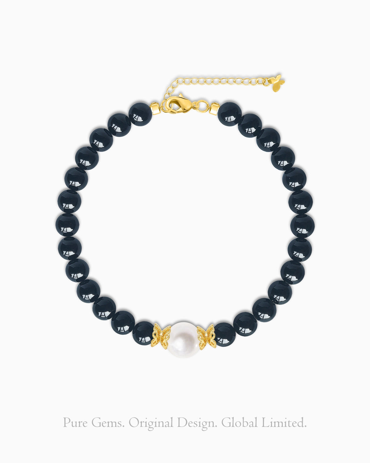 black onyx beaded bracelet with pearl
