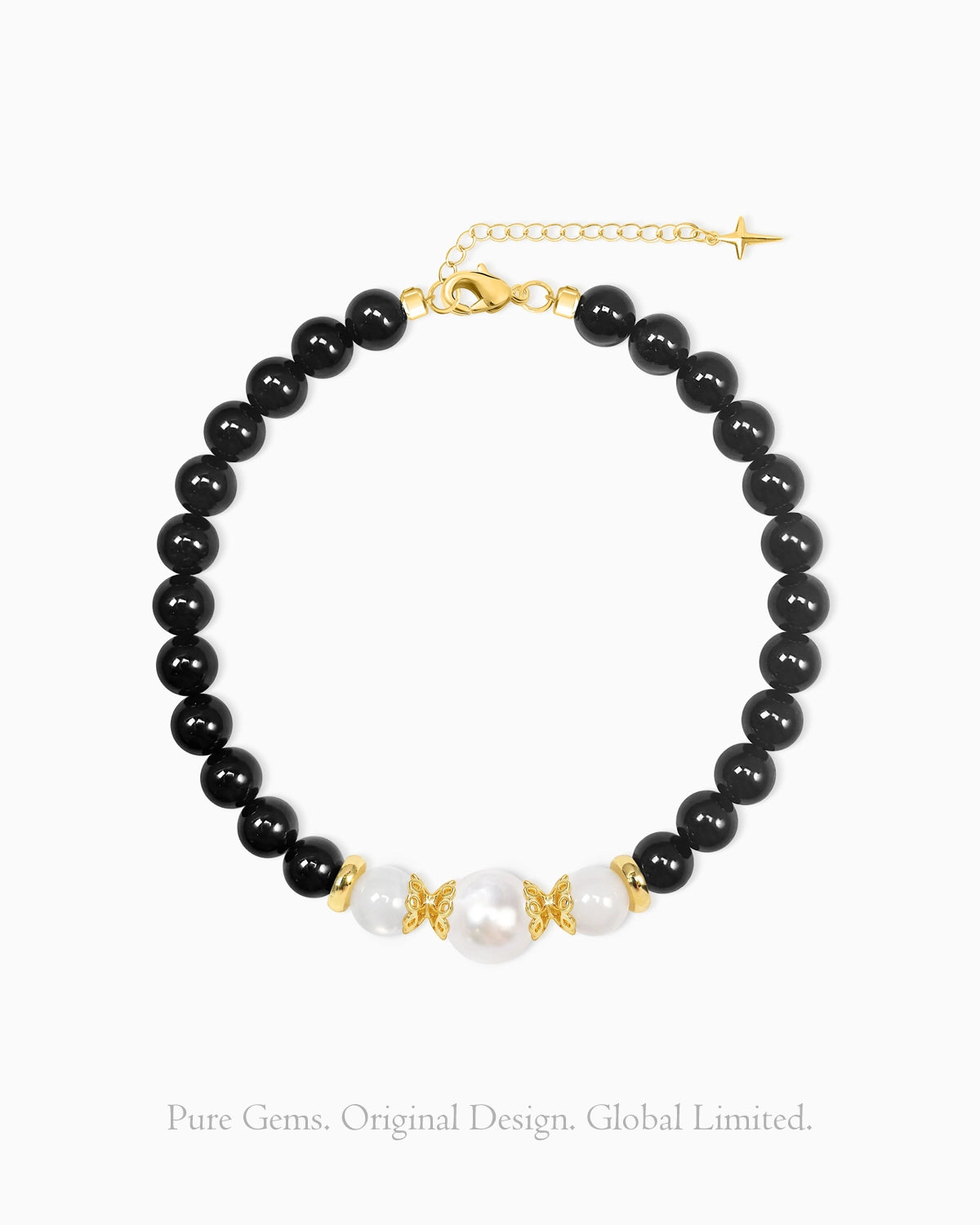 black onyx moonstone beaded gold plated bracelet