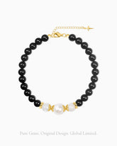 black onyx moonstone beaded gold plated bracelet