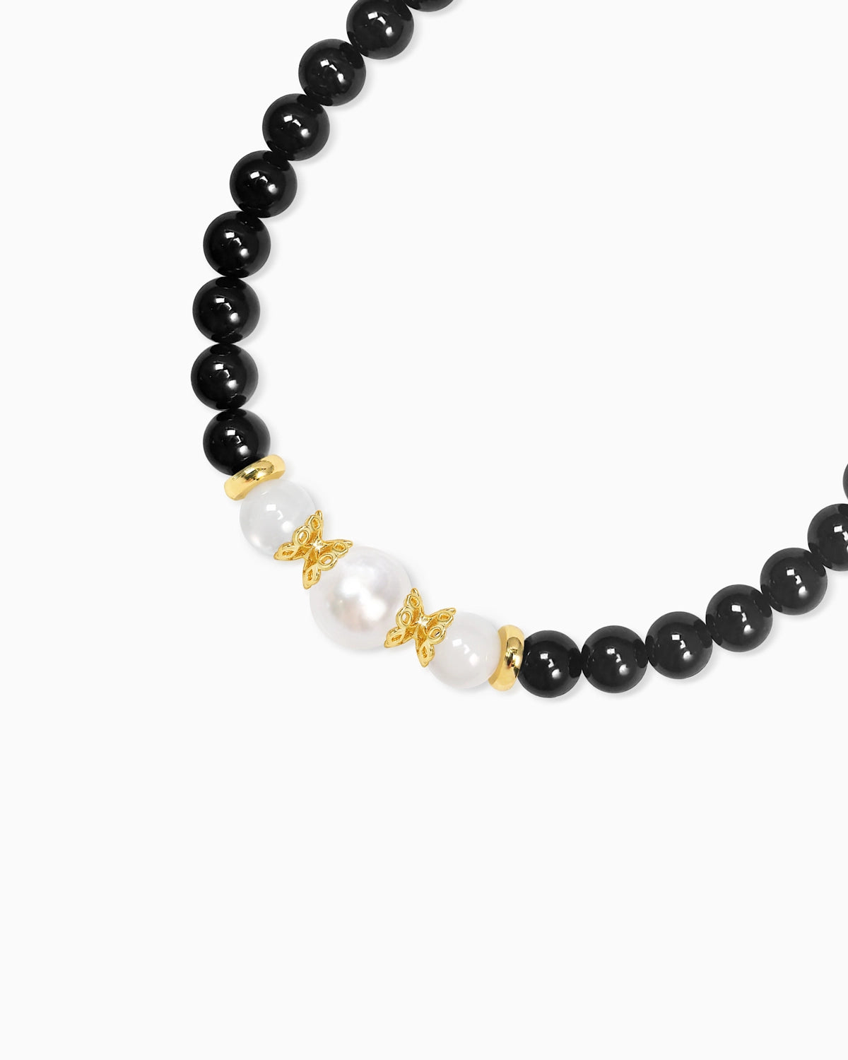 black onyx moonstone beaded gold plated bracelet