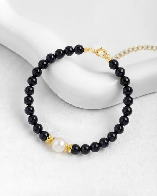 Black Onyx Pearl Gold Bracelet – Grounding & Protection
