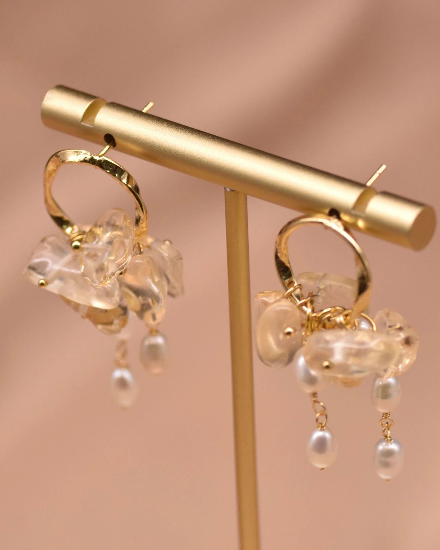citrine Gemstone Chip Gold Earrings