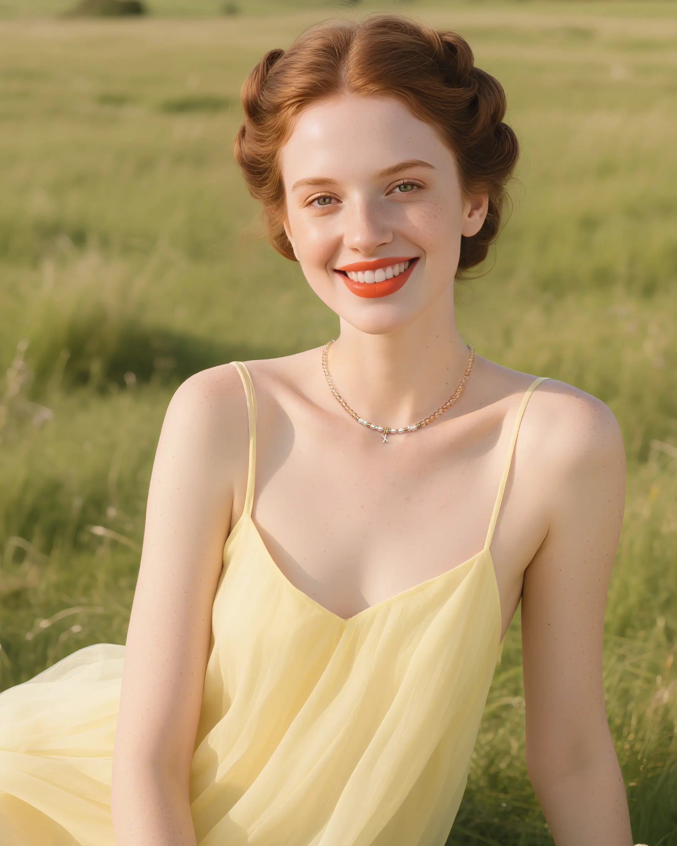 citrine beaded necklace on the model