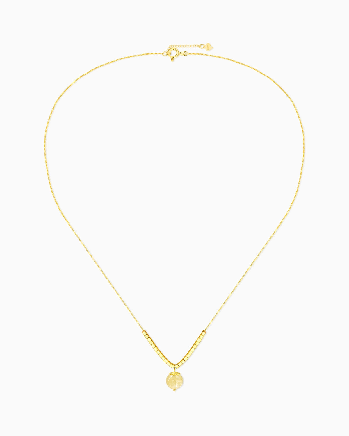 Citrine Cube Bead Gold Plated Sterling Silver Necklace