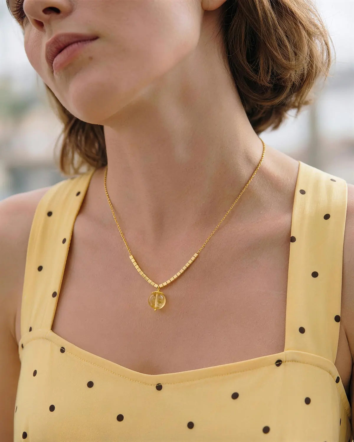 citrine cube beaded pendant necklace – november birthstone jewelry