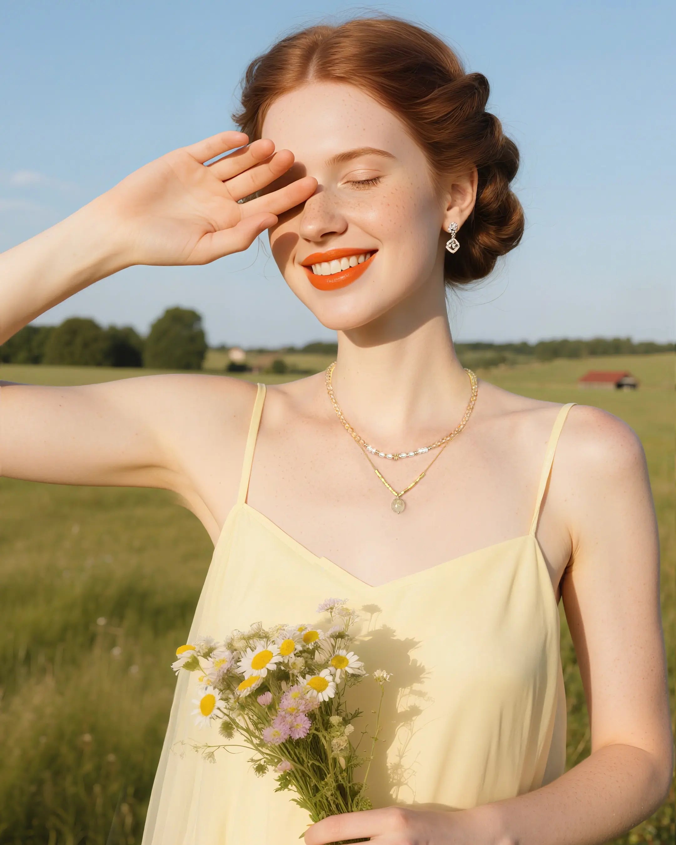 citrine cube beaded necklace set on the model