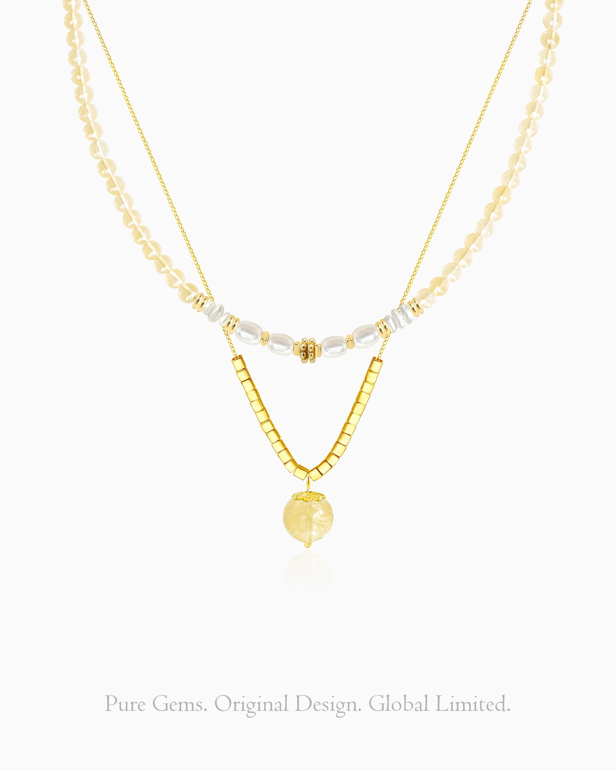 citrine cube beaded necklace set