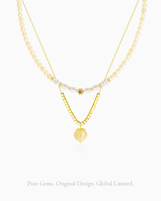 citrine cube beaded necklace set