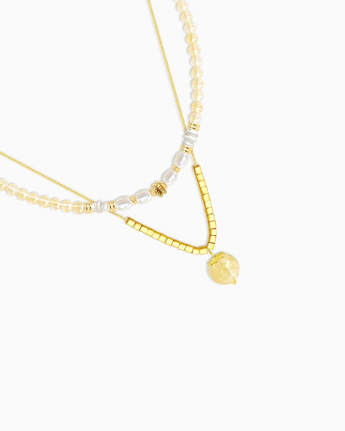 citrine cube beaded necklace set detail – November gemstone jewelry