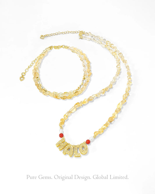 Citrine Red Agate Gold Plated Sterling Silver Necklace & Bracelet Set – Energy & Confidence