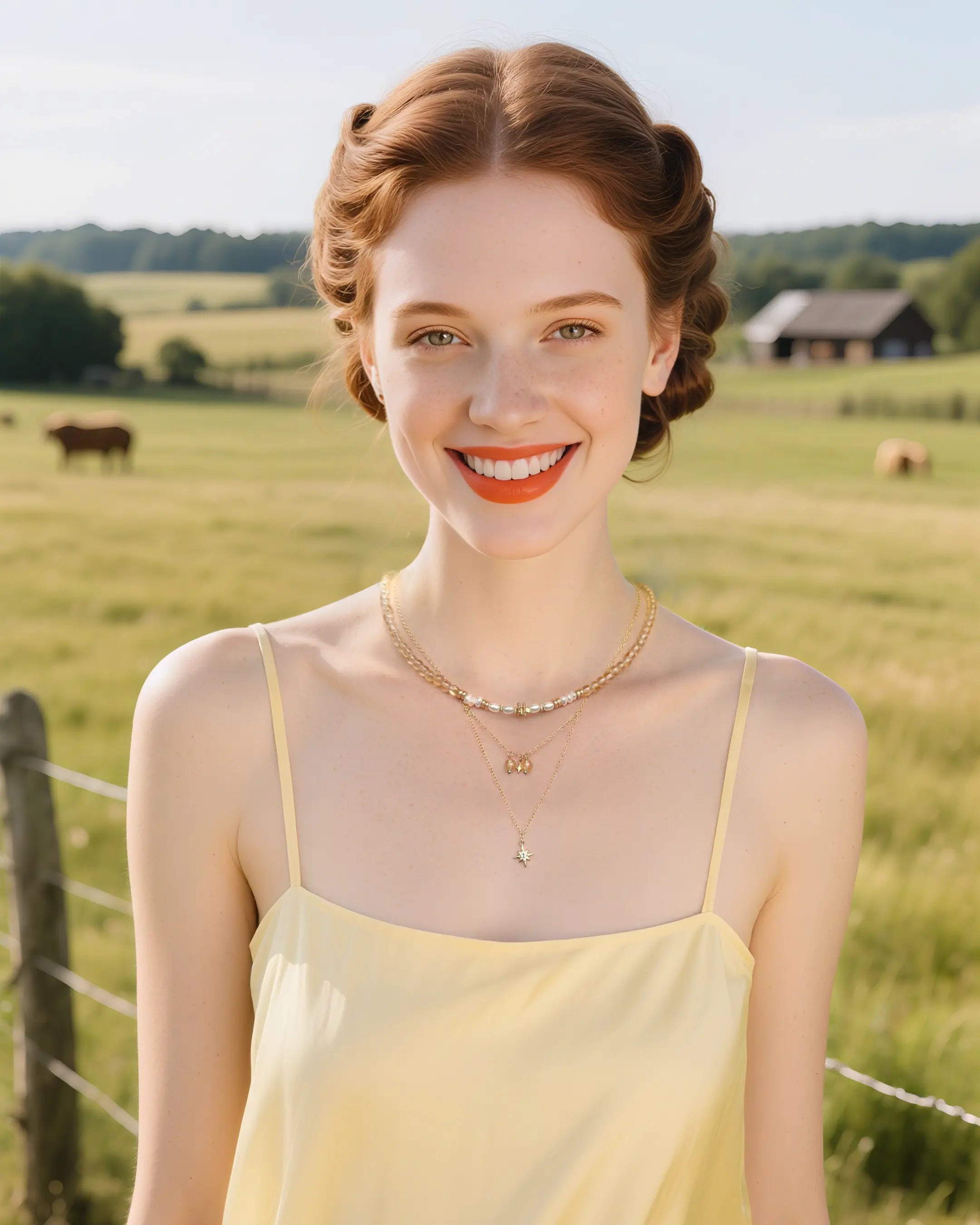 citrine beaded necklace set on the model
