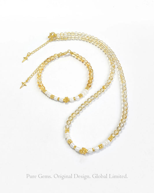 Citrine Pearl 14K Gold Plated Necklace & Bracelet Set – Abundance & Wisdom