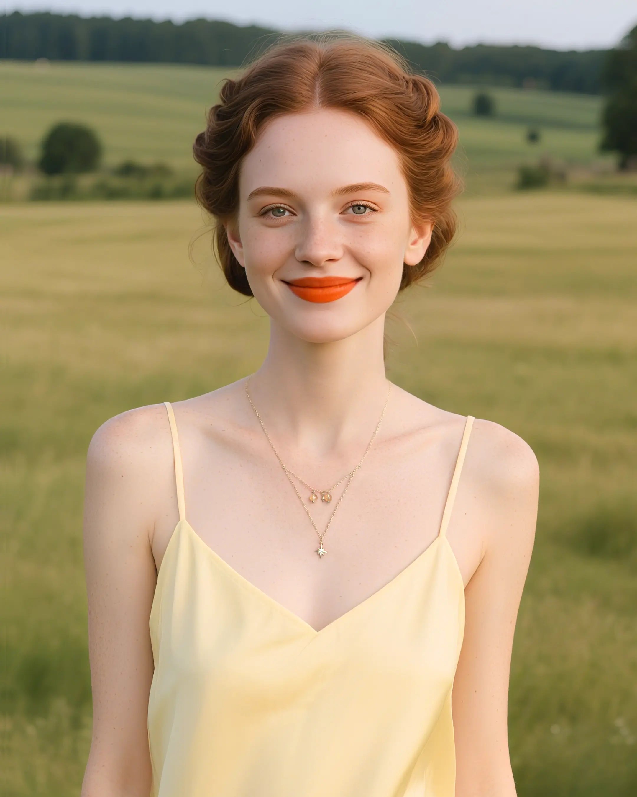 citrine pendant neckalce on the model