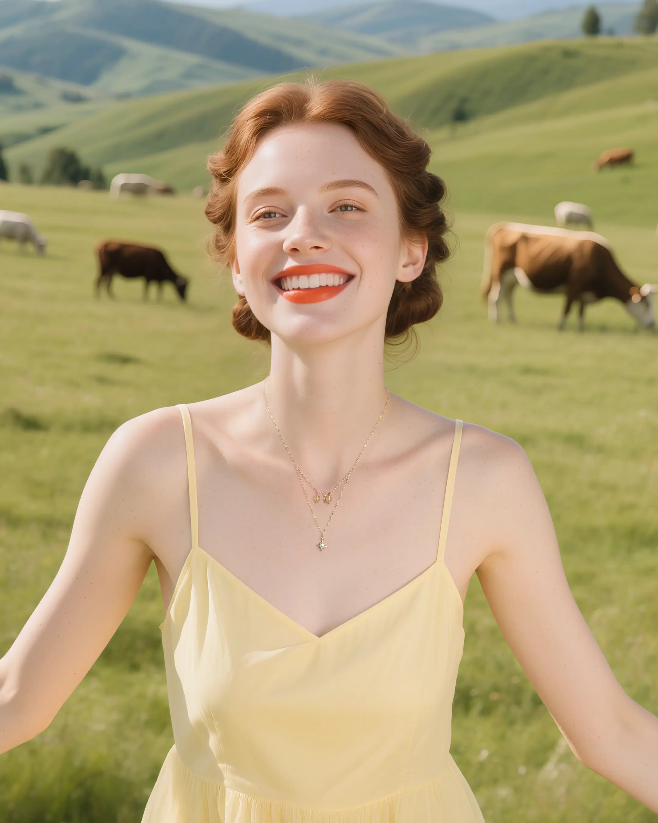 citrine pendant neckalce on the model