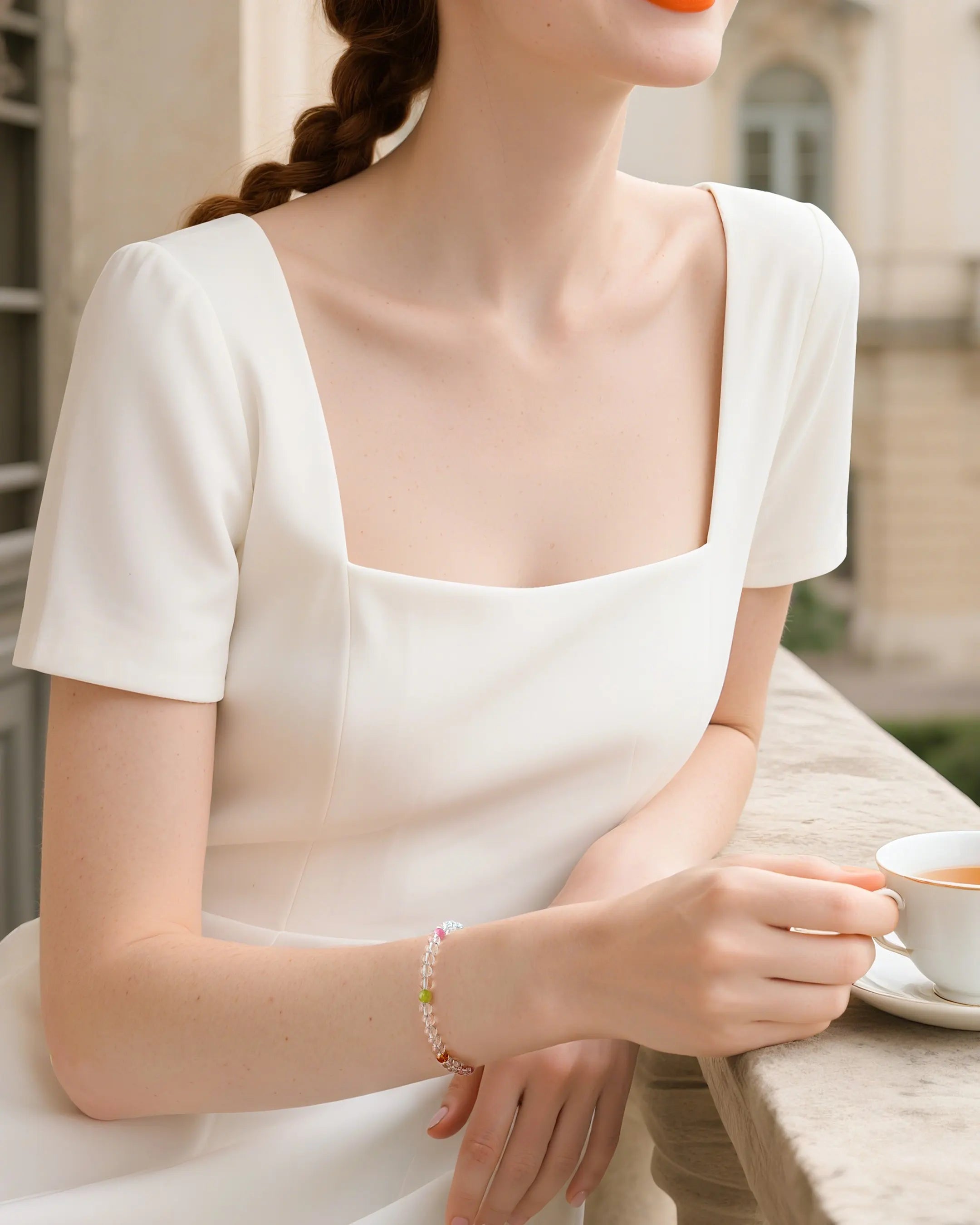 clear quartz beaded bracelet with mult-gem