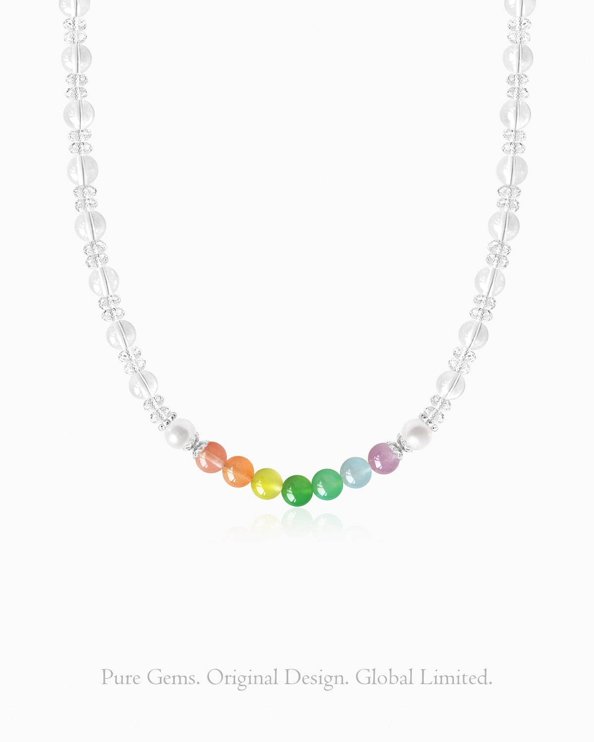 clear quartz rainbow beaded necklace