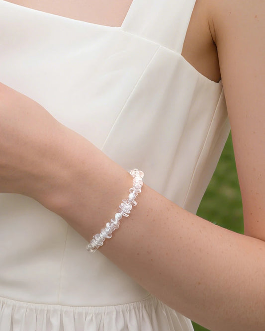 clear quartz irregular beaded bracelet on the model – april gemstone