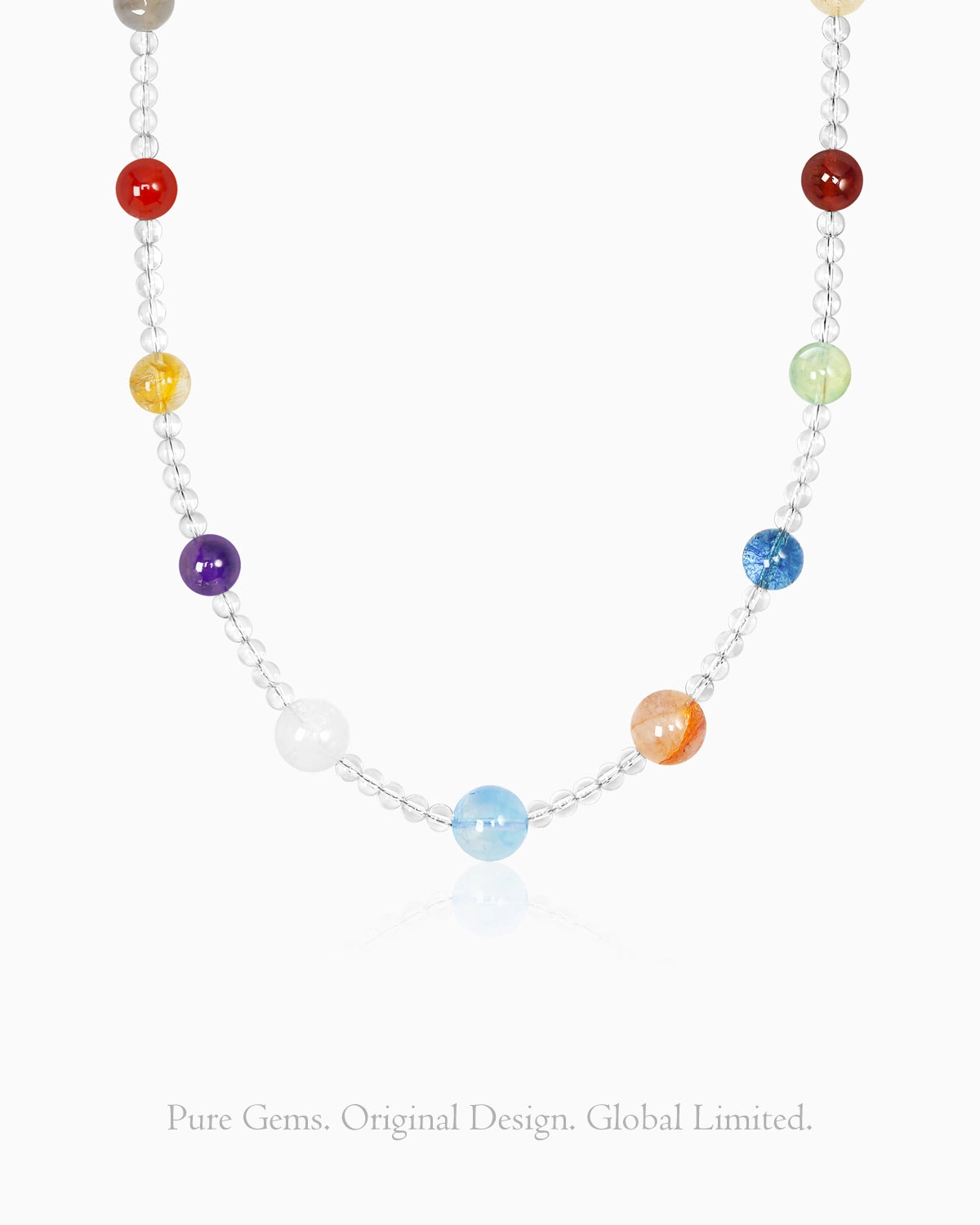 Clear Quartz Rainbow Gold Plated Beaded Necklace