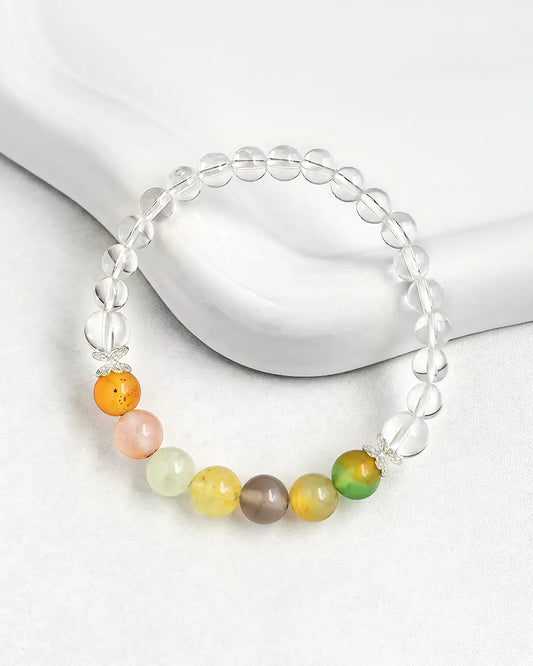 Clear Quartz Rainbow Agate Silver Bracelet – Clarity & Joy