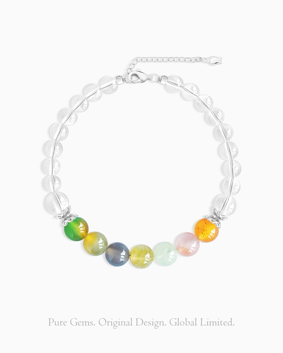 clear quartz rainbow colored beaded bracelet