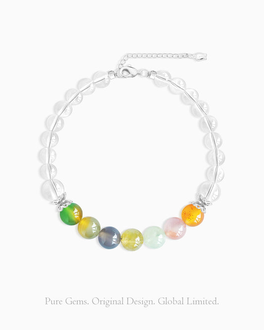 clear quartz rainbow colored beaded bracelet