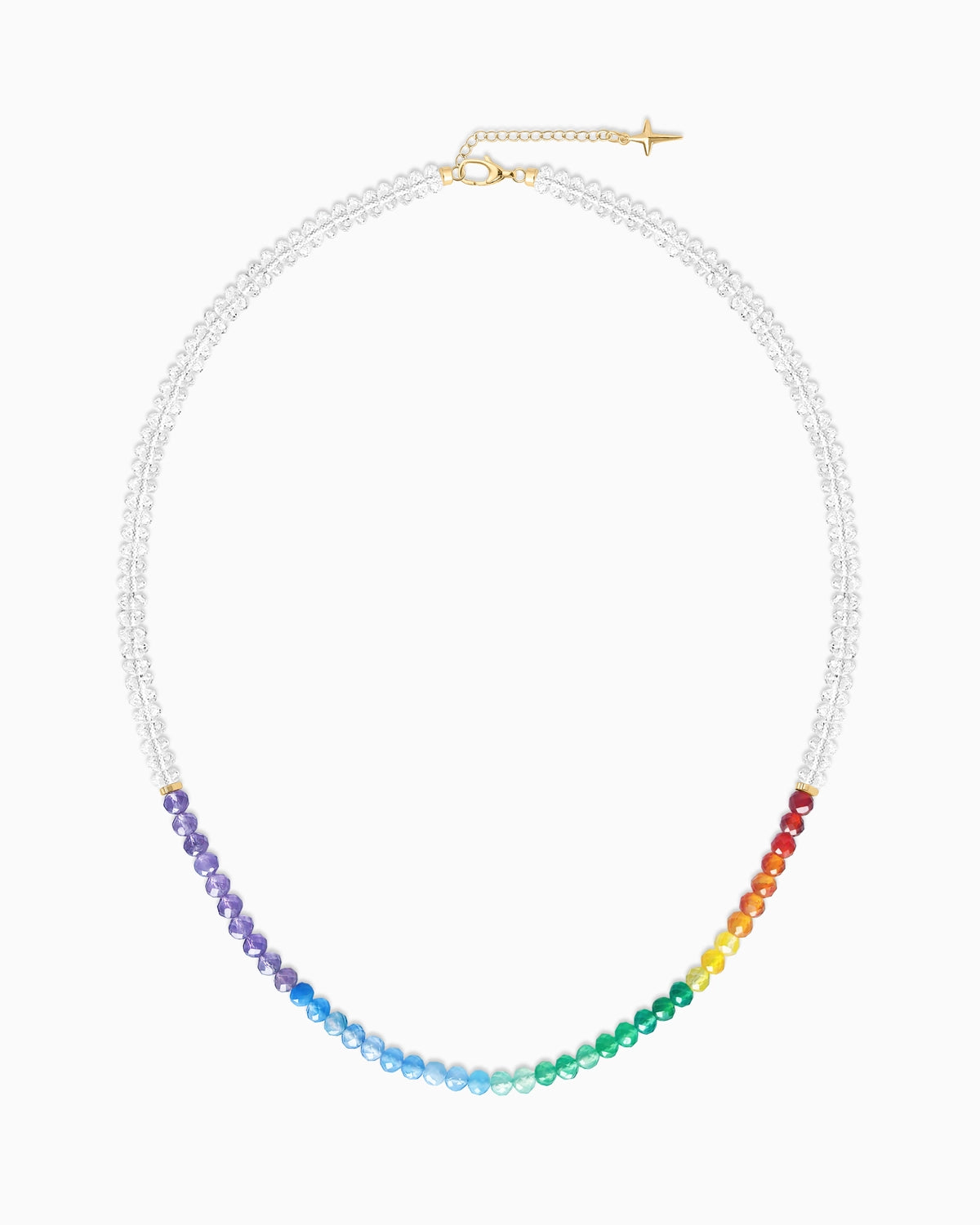 Rainbow Agate Clear Quartz 14K Gold Plated Beaded Necklace