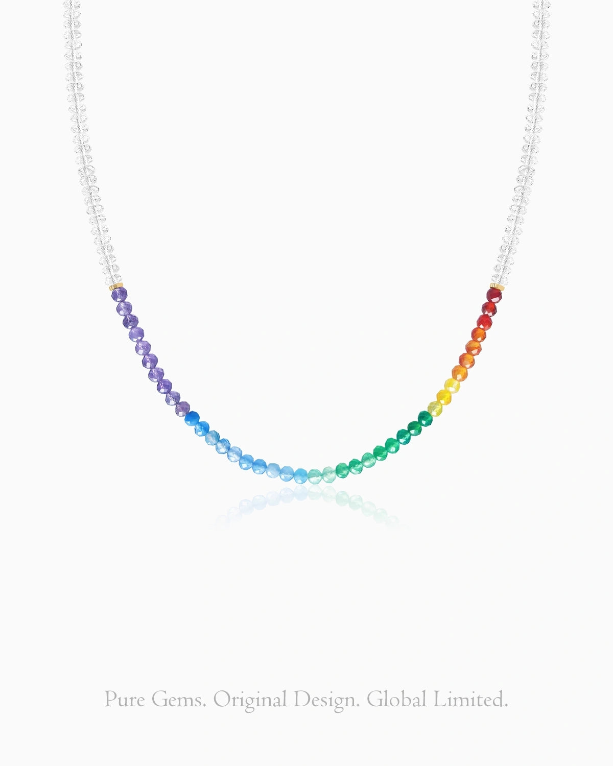 Rainbow Agate Clear Quartz 14K Gold Plated Beaded Necklace