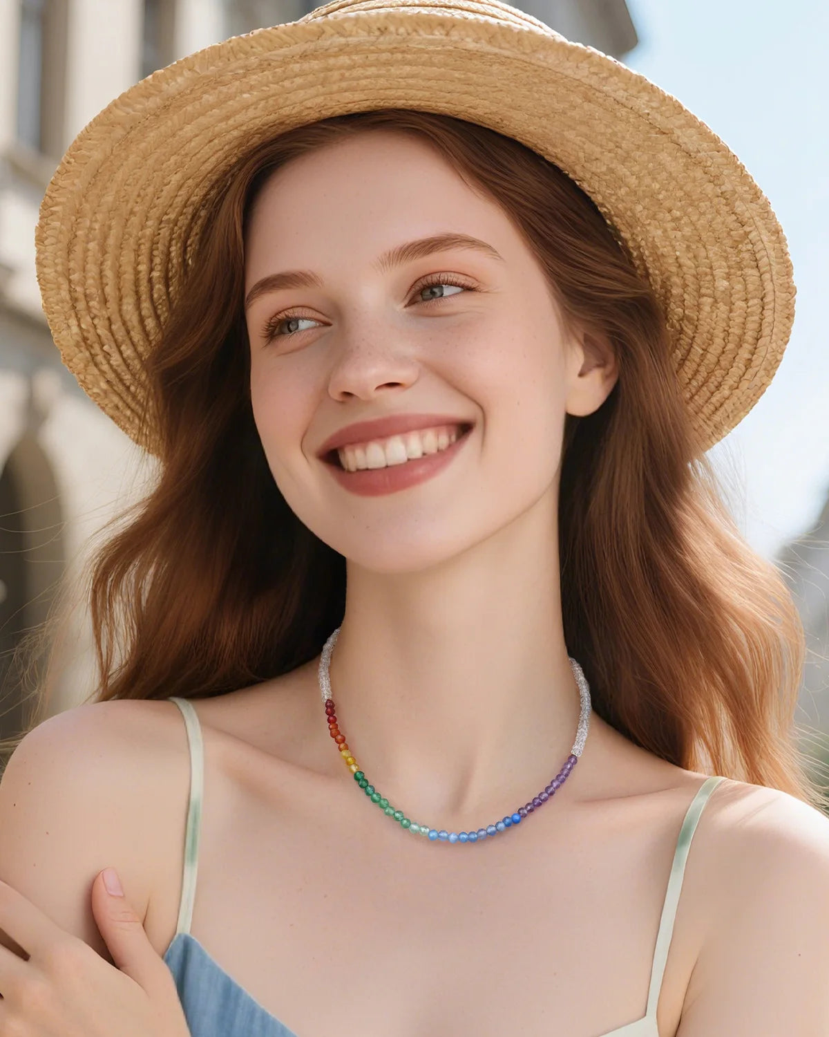 Rainbow Agate Clear Quartz 14K Gold Plated Beaded Necklace