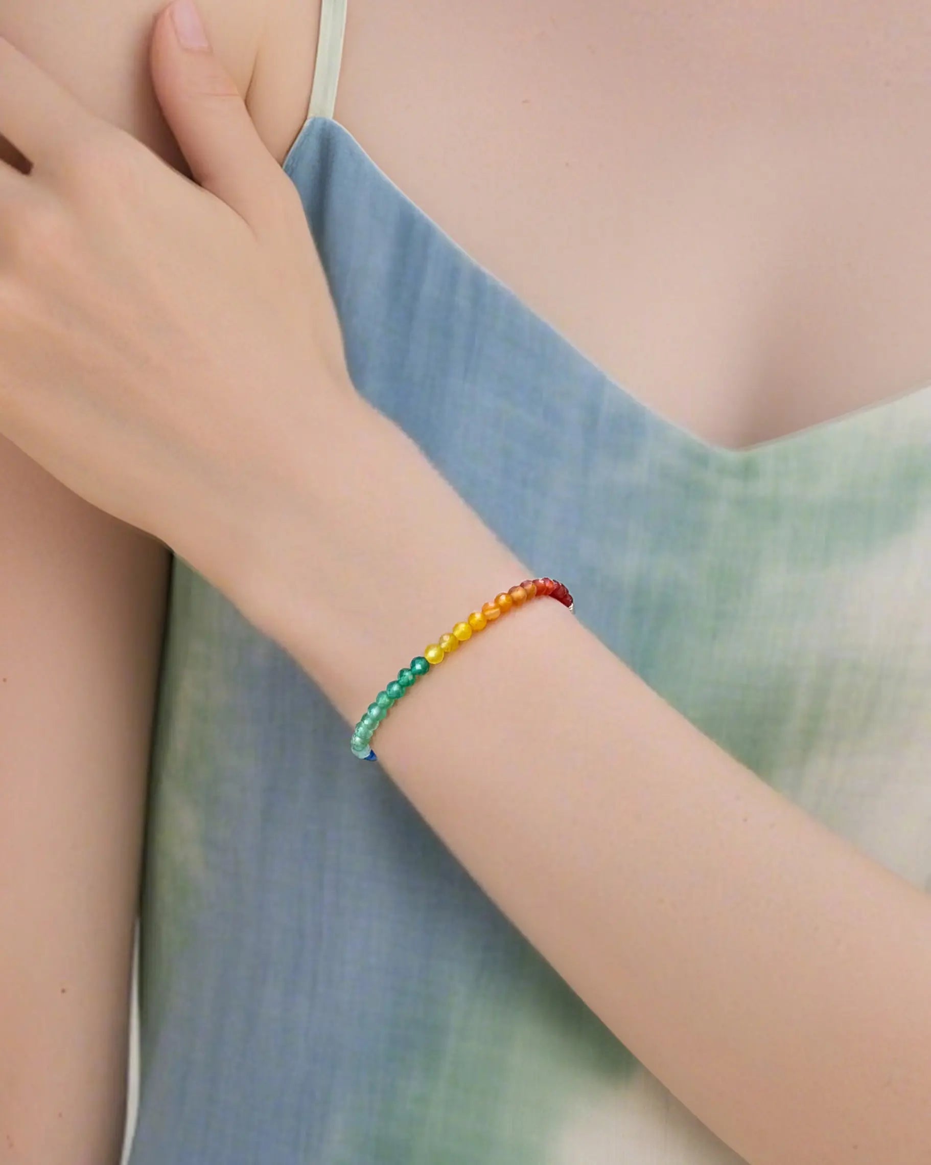 Rainbow Agate Amethyst 14K Gold Plated Beaded Bracelet