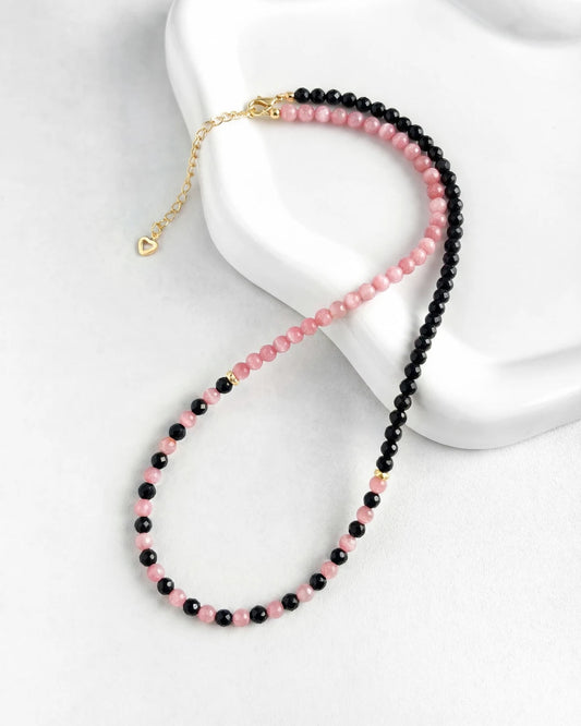 Black Tourmaline Rhodonite Gold Necklace – Love & Joy