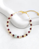 シトリンガーネット翡翠ゴールドメッキスターリングシルバーブレスレット – 豊かさと情熱