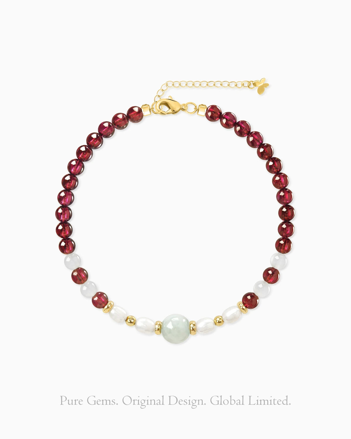 Garnet Moonstone Gold Plated Sterling Silver Bracelet with Pearl Accents