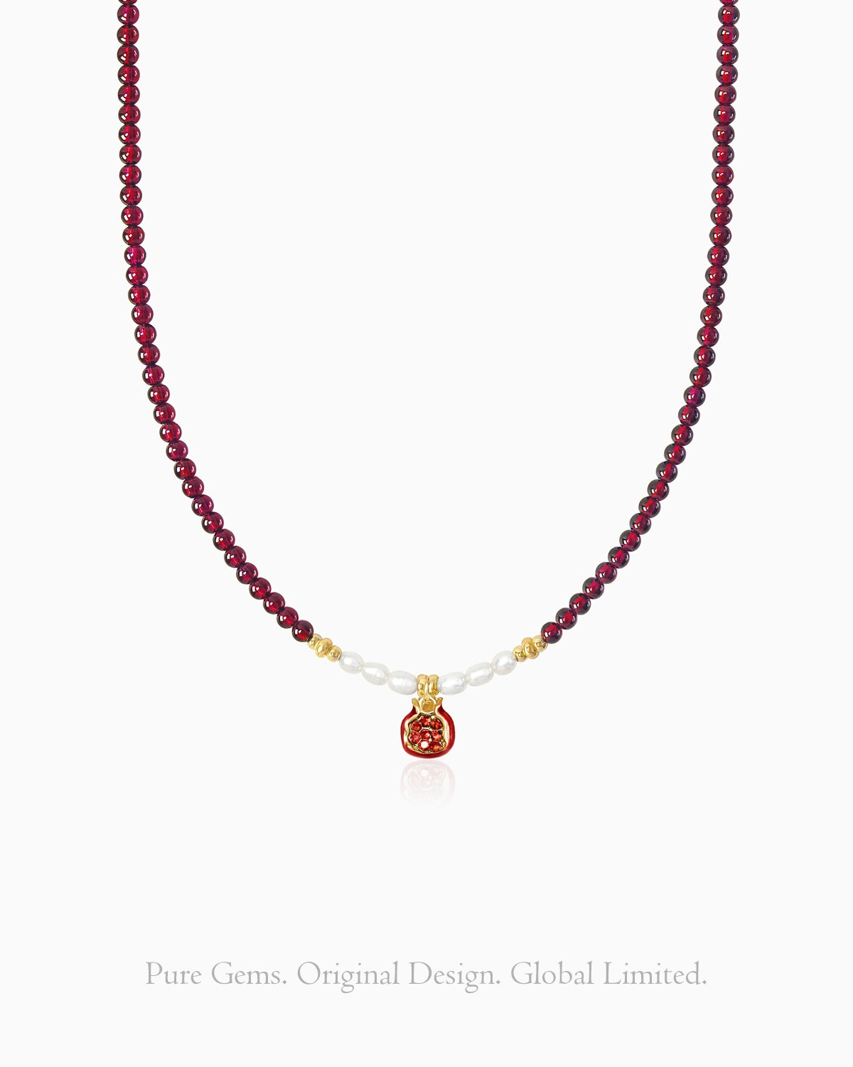 garnet and pearl beaded necklace with garnet pendant