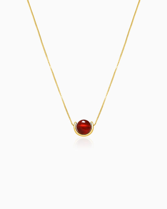 Garnet U-Shape Gold Plated Sterling Silver Necklace