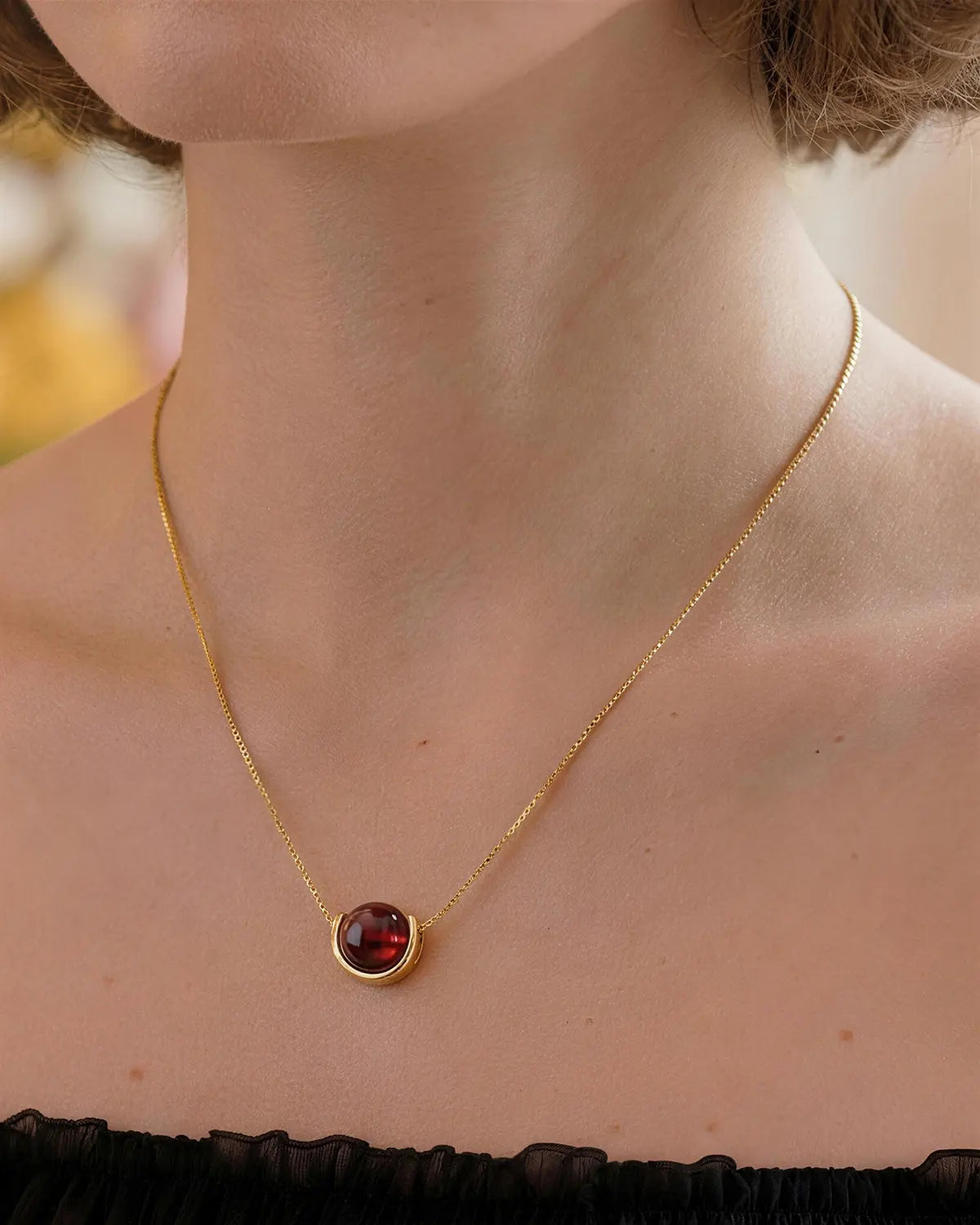 Garnet U-Shape Gold Plated Sterling Silver Necklace