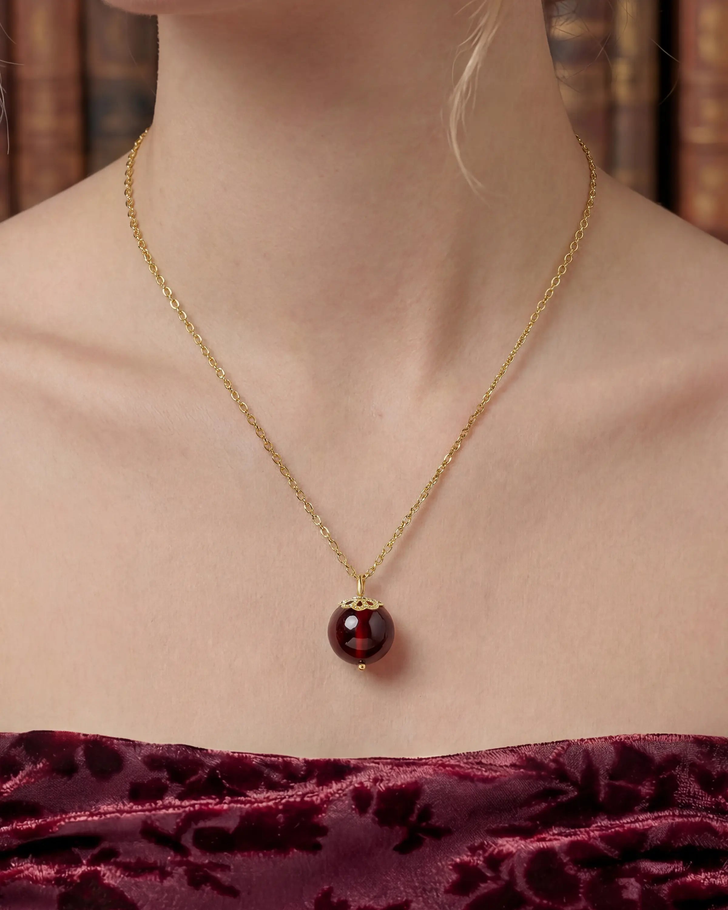 garnet pendant necklace model image