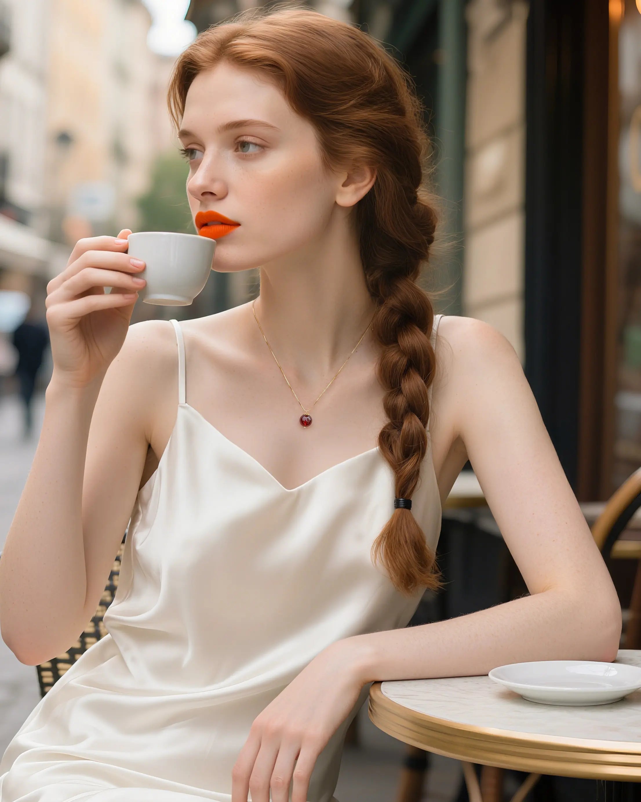 garnet pendant necklace model image